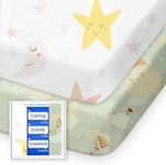 TotBasic Cloud-Like Soft Pack N Play Sheets - Compatible with Graco, 4moms, Dream On Me, Baby Trend and Other 27 X 39/24 X 38 Inch Playard Mattress Pad, Jersey Knit Cotton, 2 Pack (Planet & Moon)