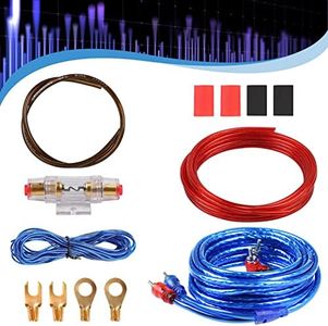 Kit de cableado para Amplificador de Auto, Car Audio Subwoofer Cable de alimentación, Cable de Audio, Cable de Control, un Fusible, Cuatro terminales, Cable de Tierra, 8GA, Conector de instalación