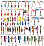 Fishing Lures Kit Spoon Spinnerbaits Swimbait Crankbaits Minnow Variety Kit Rooster Tail Trout Spinner Salmon Spoons Walleye Assorted Metal Hard Lures Spinners Bait(KITS-66PCS)