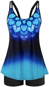 Arolina Plus Size Bathing Suits Ladies Push Up High Waisted Swim Tops with Boyleg Shorts Tankini Sets Gradient Blue Light 22W