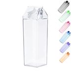 Jinberry 1000ml/34oz Cute Leakproof Clear Milk Carton Water Bottle Portable Drinkware for Outdoor Climbing Tour or Camping