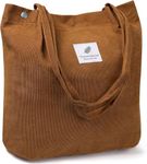 Kawn Women Corduroy Western Tote Bag Canvas Shoulder Cord Purse Reusable Shopping Bag Grocery Bag Large Capacity Washable Handbag Girls Shoulder Bag With Inner Pocket For Daily Use Work Travel (Brown)