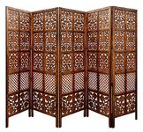 Urbane Crafts Wooden Room Partition/Screen/Room Divider/Room Separator Burnt Wood Finish (Hand Buffing) Frame Traditional Handicrafts 6Ft Height (5 Panels)