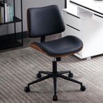 ESTRUCO Armless Home Office Chair Modern Walnut Chair with Wheels Mid Back Swivel Computer Chair No arm Adjustable Height Leather Desk Chair for Reading,Meeting Room (Pure Black)