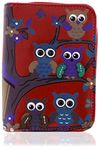 kukubird Mini Owl Family Womens Wallet PU Leather Bifold Card Holder with Zipper Coin Pocket Purse-Red