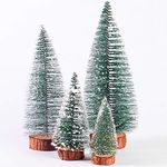 Miniature Christmas Tree Ornaments - Set of 4 | Artificial Christmas Trees | Realistic Winter Tree Set with Snow-Frosted Tips | Pinewood Base | M&W