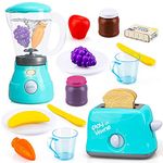 TOY Life Toy Blender Toy Toaster Kitchen Pretend Play Set with Realistic Light Sound Effect Play Food Kitchen Accessories Set for Kids Toddlers Learning Kitchen Toys for Grils Includes Plates Utensils