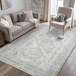 BEIMO 5X7 Area Rugs Machine Washable Rug for Living Room Bedroom, Vintage Distressed Print Grey Floral Medallion Accent Large Rug, Low Pile Ultra-Thin Lightweight Non Slip Backing with Gripper