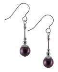 Burgundy Purple Crystal Pearl & Sterling Silver Drop Earrings with Gift Box - Bridesmaid, Prom, Mother of the Bride