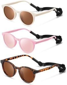 Vcarsian Cute Kids Polarized Sunglasses,Baby Sun Glasses with Strap for Toddler Girls Boys Flexible Round UV Protection Glasses Age 0-6