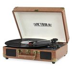 Victrola Vintage 3-Speed Bluetooth Portable Suitcase Record Player with Built-in Speakers | Upgraded Turntable Audio Sound| Includes Extra Stylus | Brown