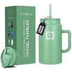 IRON °FLASK Co-Pilot Insulated Mug w/Straw & Flip Cap Lids - Cup Holder Bottle for Hot, Cold Drink - Leak-Proof - Water, Coffee Portable Travel Mug - Sage, 50 Oz