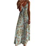 Deal of The Prime of Day Today Spaghetti Strap Summer Dresses for Women Floral Vacation Sundress V Neck Boho Beach Midi Dress Sleeveless Long Dress(Green,Small)