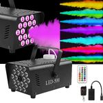 Smoke Machines Fog Machine with 18 LED Party Lights, 500W Mini Home Disco Smoke Machine Colors Strobe Effect Automatico Fog&Wireless Remote for Halloween, Christmas, Wedding, Birthday ect.