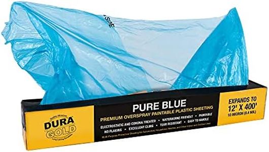 Dura-Gold 12' x 400' Roll of Pure Blue Premium Overspray Paintable Plastic Sheeting - 10 Micron, 0.4 Mil, Protective Masking Film Cover - Auto Car Painting, Bodyshop Repair, Household Cloth, Weather