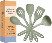 Starpack Stir and Serve Silicone Cooking Utensils Set (5-Piece, 11") - LFGB Non Toxic, 600°F Heat Resistant, BPA-Free - One-Piece Seamless, Dishwasher Safe - for Nonstick Cookware, Sage Green