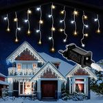 NETTA Icicle Lights Outdoor Christmas 480 LED 15m Lit Length, Warm White & Cool White LED Icicle Fairy House Lights with 8 Hours On Timer, Memory, 8 Lighting Modes, Mains Powered