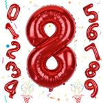 40 Inch Red Number 8 Balloons, Big Self Inflating Foil Girls 8th Birthday Balloon for Boys Women 18th Happy Birthday Party Decoration Anniversary Graduation Celebration Christmas for Men Supplies