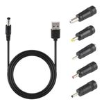 USB to DC Power Cable, DC 5V Charger Cable USB to DC 5.5 * 2.1mm Jack 5V Charging Cord with 5 Selectable Connector Tips 2.5x0.7mm, 3.5x1.35mm, 4.0x1.7mm, 5.5x2.5mm, 3.0x1.0mm Connectors