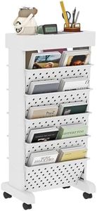 YEMUNY 6 Tier Rolling Utility Cart Multi-Functional Movable Storage Book Shelves with Lockable Casters for Study Office Classroom, White