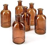 Serene Spaces Living Bud Vases, Apothecary Jars, Decorative Glass Bottles, Centerpiece for Wedding Reception, Mini Flower Vases, Small Medicine Bottles for Home Decor (Amber, Set of 6)