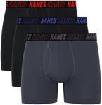 Hanes Men's Moves Performance Boxer Brief, Total Support Pouch, Regular Long Leg, 3-Pack, 4", Grey/Black-Trunks-3 Pack