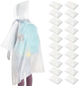 BLUE PANDA 20-Pack Disposable Rain Ponchos for Kids - Emergency Plastic Raincoats with Hood for Boys and Girls - Clear Kids Poncho - Kids Disposable Rain Poncho - Plastic Rain Ponchos for Kids