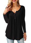 Beluring Long Sleeve Tshirts Women Loose Tunic Tops Henley Shirt Black S