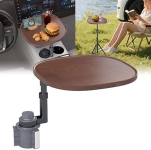 Car Tray Table & Car Laptop Desk - Height Adjustable 360° Swivel Tripod, Solid Wood Car Laptop Mount & Cup Holder Table for Dining, Bistro, Cafe, Home, Bar, Outdoor Picnic, Hiking & Traveling（Oval）