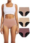 TIICHOO Period Underwear for Women Heavy Flow Extra High Waisted Period Panties Womens Leakproof Underwear 3 Pack(Large, Beige/Rose Gold/Brown)