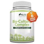 Bio-Cultures Probiotics - 180 High Strength Capsules - 6 Month Supply - Vegetarian Multi Strain - with Lactobacillus Acidophilus & Bifidobacterium - Nu U Nutrition