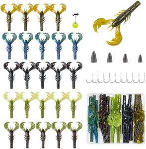 Bombrooster Crawfish Soft Fising Lures Kit – 40PCS for Bass, Crappie & Trout Fishing with Hooks, Sinkers & Tackle Box