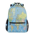 BIGJOKE Backpack, Education World Map Large Capacity Casual Printed School Shoulder Bag Daypack Travel Laptop Women Adults Boys Girls