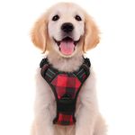 rabbitgoo Dog Harness No Pull, Adjustable Dog Walking Chest Harness with 2 Leash Clips, Comfort Padded Pet Vest Harness with Easy Handle, Reflective Front Body Harness for Medium Dogs, Red Plaid, M