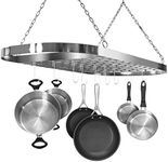 Sorbus Pot and Pan Rack for Ceiling with Hooks - Decorative Oval Mounted Storage Rack - Multi-Purpose Organizer for Home, Restaurant, Kitchen Cookware, Utensils, Books, Household (Hanging Chrome)