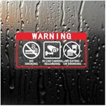 HMDZMR No Smoking In Car Camera Recording No Eating or Drinking window sticker sign for car 2 x 4 Inch Self-Adhesive Security Warning Sign 4 Pack