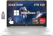 HP 15.6" FHD IPS Touchscreen Laptop, AMD Ryzen 7 5700U, 32GB RAM, 2TB PCIe SSD, Full-Size Keyboard, 720p HD Webcam, Wi-Fi, HP Fast Charge, Windows 11, Silver, 32GB Hotface USB Card