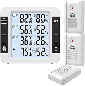 AMIR Upgraded Indoor Outdoor Thermometer, Digital Hygrometer Thermometer with 3 Wireless Sensors, Room Thermometer Humidity Meter with LCD Backlight, 4.6'' Large Display Wireless Thermometer for Home