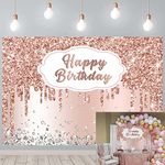 Rose Gold Birthday Party Backdrop Pink Glitter Diamonds Happy Birthday Photography Background Girls Woman Sweet Birthday Party Decoration Cake Table Banner Supplies