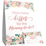 How Many Kisses Baby Shower Game - Floral (Sign with Cards)