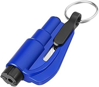 2-in-1 Escape Tool Window Safety Hammer Seatbelt Cutter Portable Glass Breaker Keychain for Land, Underwater Emergency (Blue)…