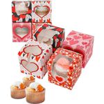 qiqee Valentine Cupcake Boxes Individual 60pcs Auto-Popup 3.5" x 3.5" x 3.5" Single Cupcake Carrier Container for Vanlentine ＆ Party