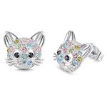 Cat Earrings 925 Sterling Silver Stud Earrings for Women Lovely Pet Animal Cat Earring Cute Jewellery for Cat Lover Valentine's Day Birthday