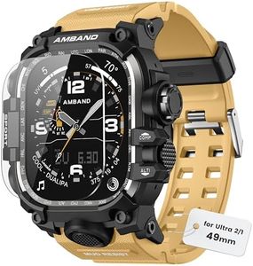 amBand Compatible with Apple Watch Ultra 2/Ultra Bands Case 49mm for Men, M3 Rugged Cover Military Sport Strap with Glass Screen Protector, Heavy Duty Protective Bumper for iWatch 49 mm - Sand Beige
