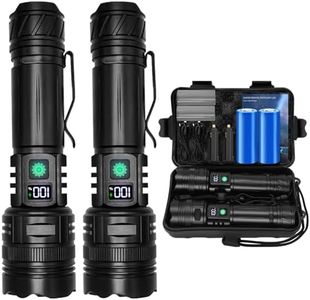 2 Piezas Linternas LED Alta Potencia 30000 Lúmenes, Linterna LED Recargable USB Táctica Militar Potente Linterna，XHP70.2 Linterna a Pilas con Zoom y COB，IPX67 Impermeable 5 Modos Portátil Linternas