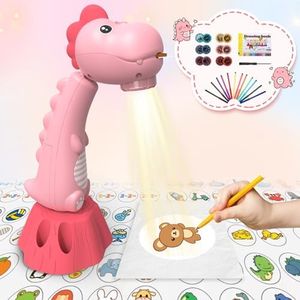 MFEESYOB Drawing Projector for Kids,Tracing and Drawing Projector with 96 Slide Cartoon Patterns and 12 Color Brushs,Smart Art Sketcher Projector for 3+ Year Old Girls & Boys（Pink）