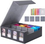 Venssu Card Storage Box for Trading Cards with Card Supporters, 3000+ MTG Deck Box with 24 Colorful Divider Tabs, Trading Card Storage with Viewing Windows Fits for Magic Game(Black and Grey)