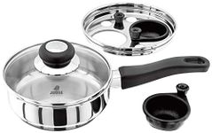 Judge Vista Stainless Steel Two Cup Egg Poacher and Frying Pan, Shatterproof Vented Glass Lid, Induction Ready, Oven Safe