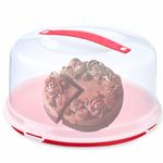 EPISENT Round Large Cake Box | Lockable Lid & Carry Handles | Cake Storage Container | Portable Plastic Cake Carrier | Fits 11 inch Cake | Ideal for Cakes, Cookies - Red