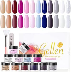 Gellen Dip Powder Nail Kit, 12 Colors Acrylic Dipping Powder Nail Kit, Fall Winter Nail Dip Powder Colors -Gray Blue Red Pink White Glitter Dip Manicure